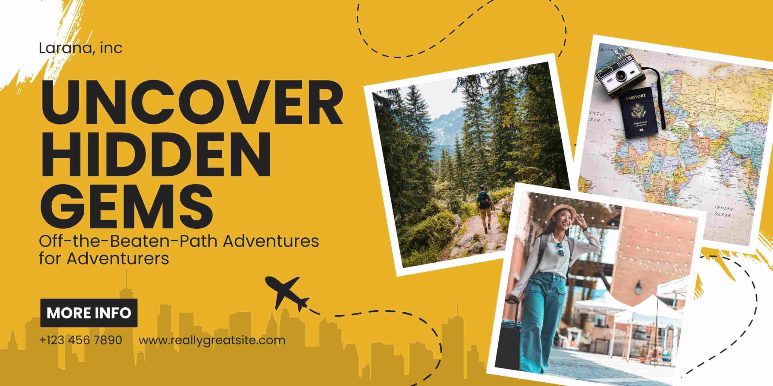 Black and Yellow Simple Trip & Travel Banner Landscape