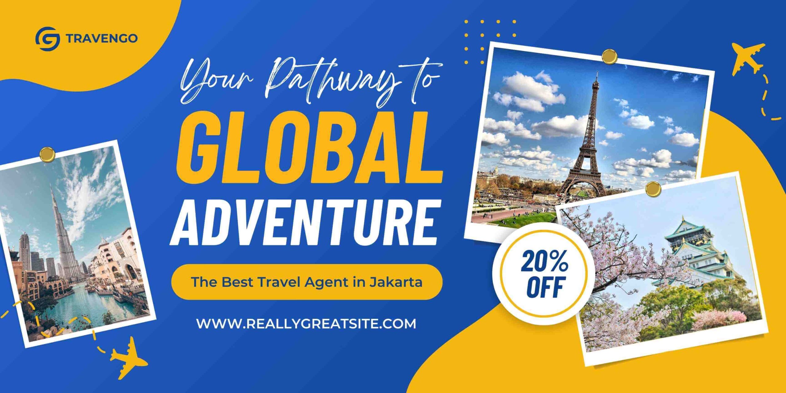 Blue and Yellow Modern Creative Travel Agent Banner Landscape